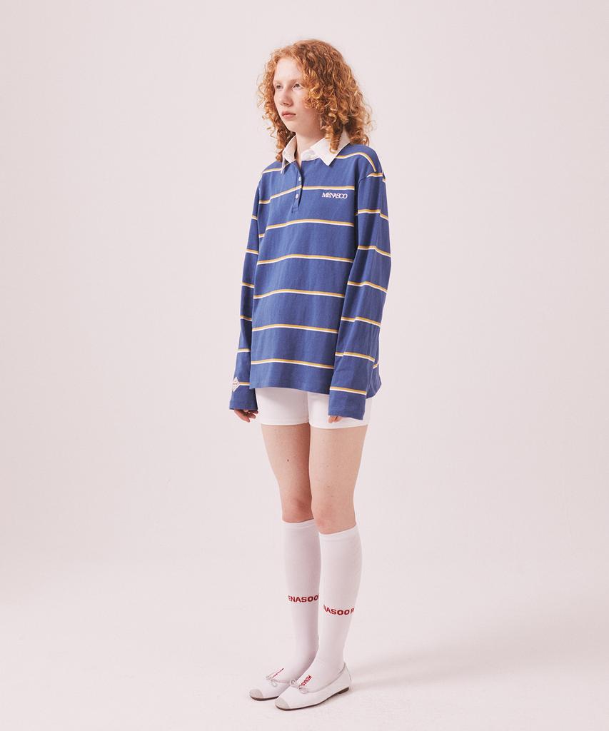 Minasu Mns Striped Cotton Collar T Shirt_Blue