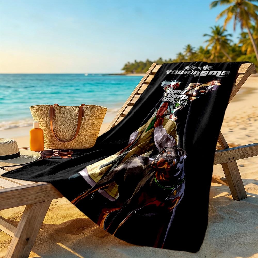 Gta Customizable Name Beach Towel Quick-Dry Soft Microfiber Ideal for Travel Outdoor Swim Pool Yoga Surf Camping Hiking Gym Gift Holiday