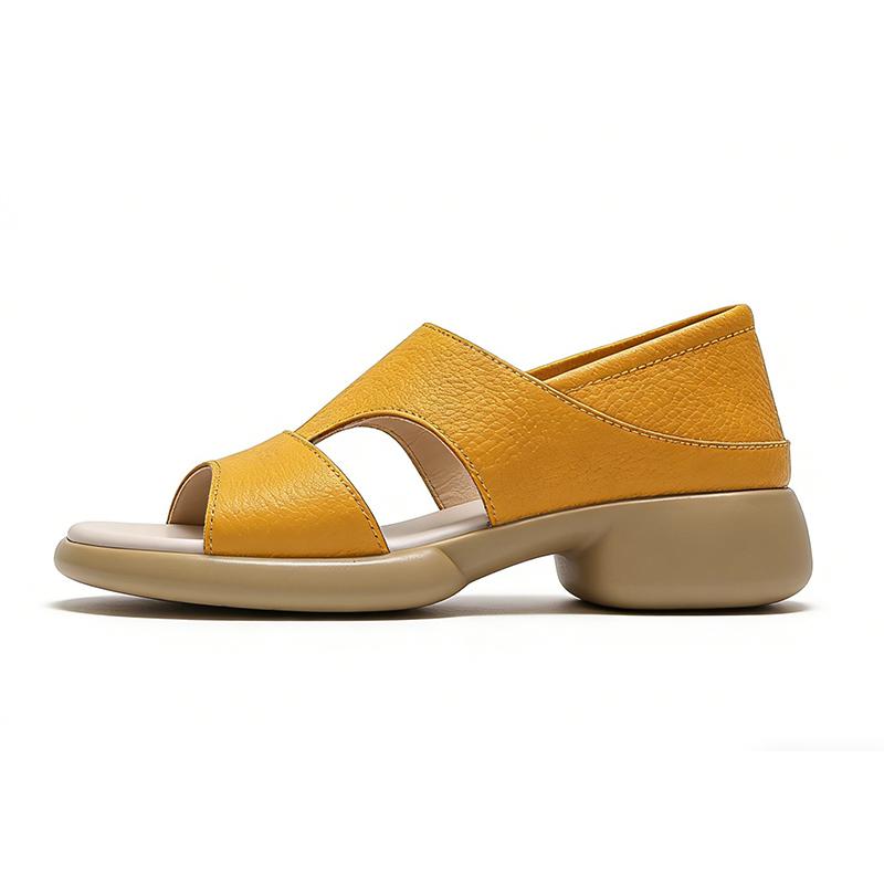 Genuine Leather Women Sandals Summer Casual Shoes Flat Soft Comfort Mother Shoes Yellow Black Plus Size 41