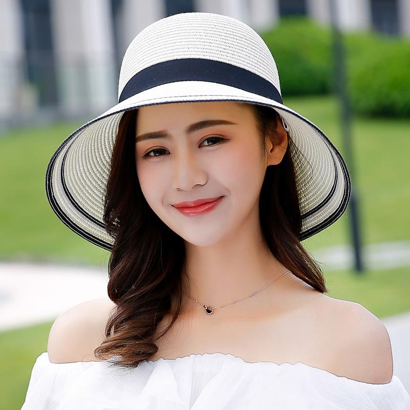 Summer Travel Vacation Sun Protection Big Edge Hat Women Travel Seaside Shade Beach Straw Hat Dome Folding Bucket Hat