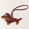 Pu Leather Stuffed Dachshund With Collar of Gold Heart Shape Pendent WIth Long Strap Puppy Pendent for Bag Charms Accessories