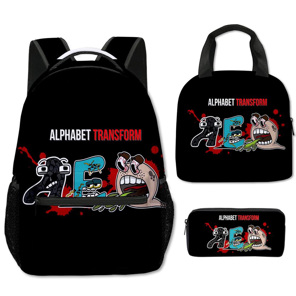 Classic Popular Funny Alphabet Lore 3D Print 3pcs/Set School Bags Travel Notebook Backpack Portable Lunch Bag Pencil Case