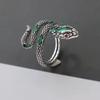 925 Silver Rings For Women Vintage Handmade Adjustable Retro Green Snake Ring Fashion Band Female Bijoux Gift