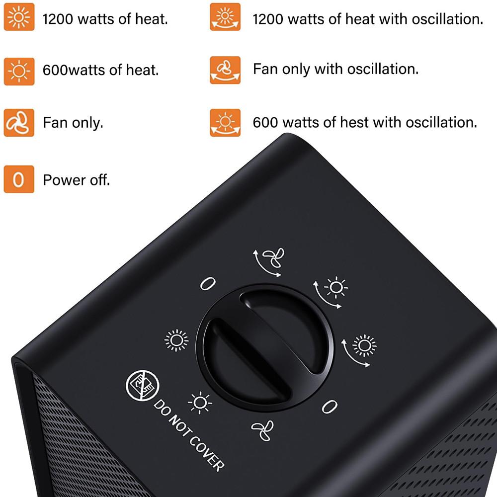 Household Portable Electric Heater PTC Fast Heating Vertical Warmer Machine Bedroom Office 70° Shake Head Heating Fans