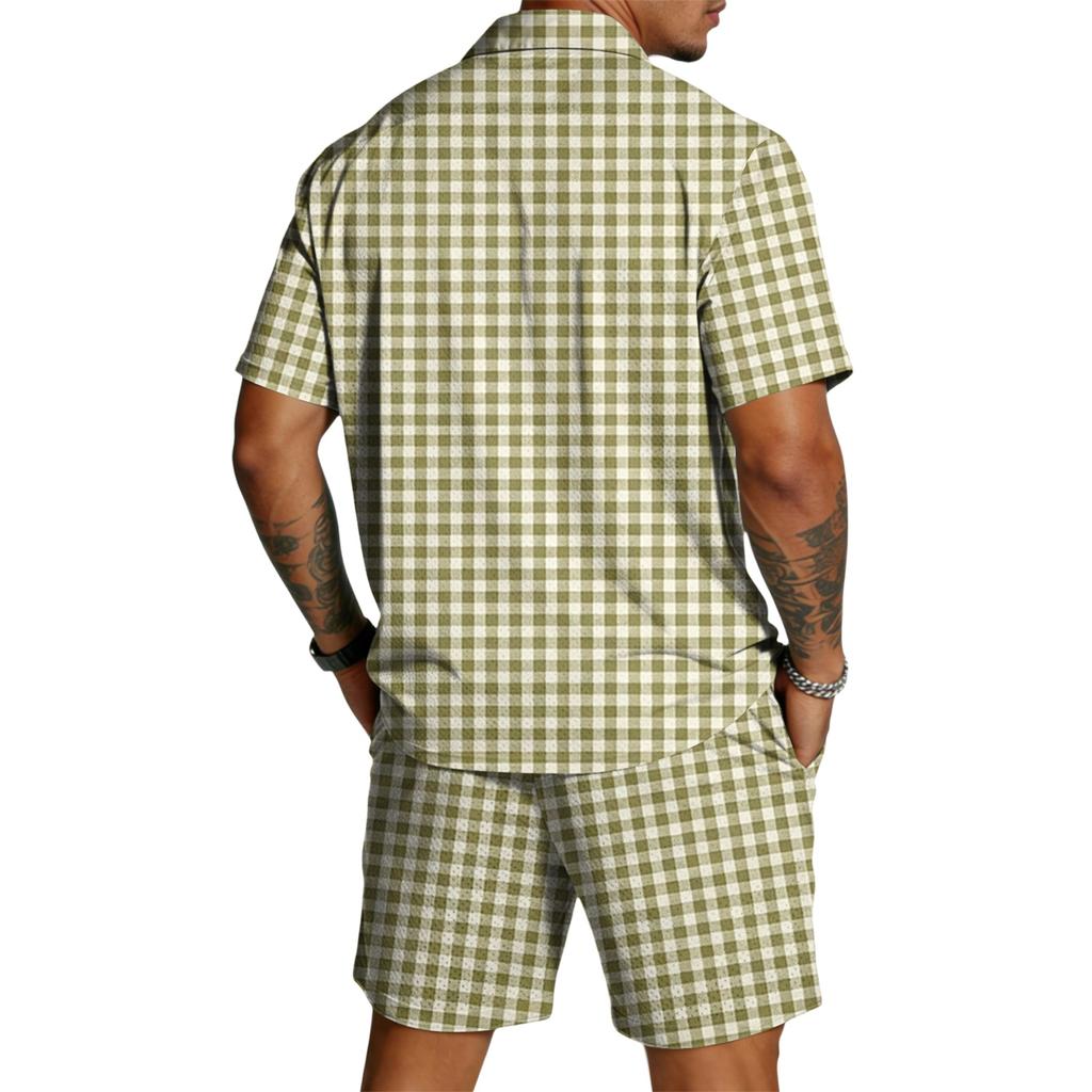 Herren Casual Zweiteiler Kurzarm Hemd mit Knöpfen und passender Shorts Leichte Sommerkleidung für Outdoor-Aktivitäten