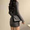 Koreaanse Slim-Fit Lange Mouwen Bodycon Jurk voor Dames - Herfst/Winter Taille-Cinchend Korte Rok