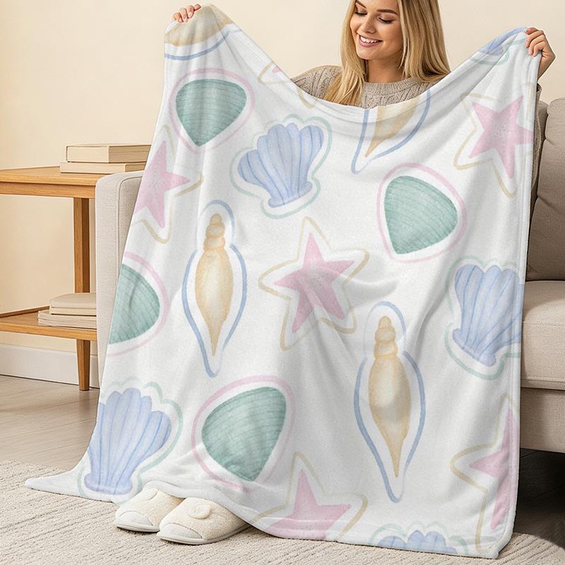 Lightweight Flannel Throw Blanket - Ocean Theme, Soft & Cozy Warm for Home Use, Perfect for Christmas & Halloween