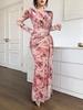 2025 Summer European & American U-Neck Long Sleeve Patchwork Slim Fit Printed Women's Dress