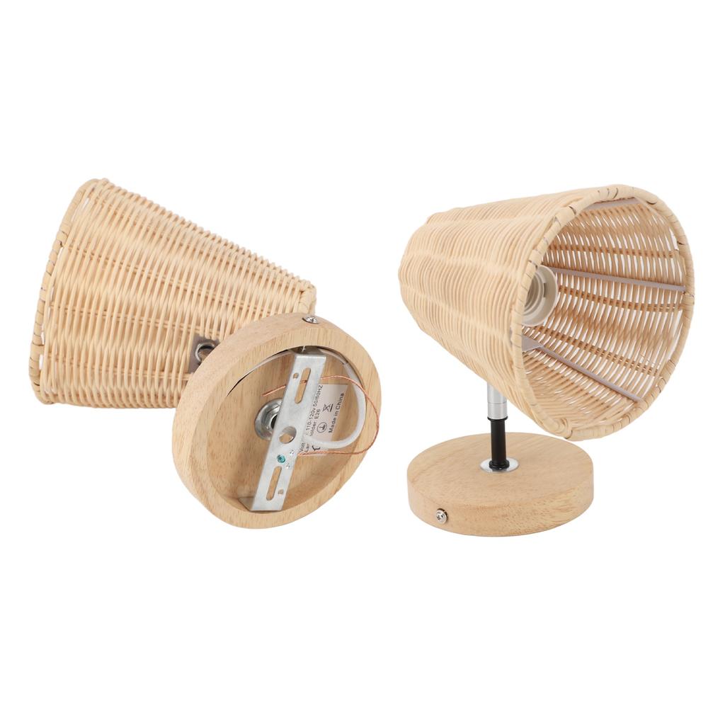 Farmhouse Wall Sconce E26 Natural Rattan Woven Lampshade Retro Rustic Wall Mounted Lamp for Bedroom Corridor Living Room