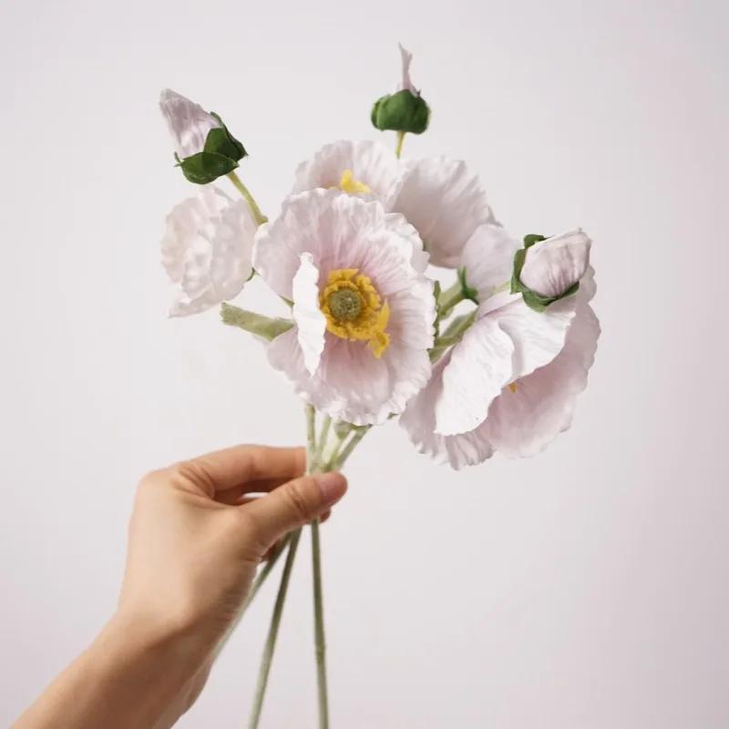 15Pcs Artificial Moisturizing Poppy Real Touch Flowers Bridal Bouquet Wedding Decor Fake Flowers Poppies Party Home Decoration