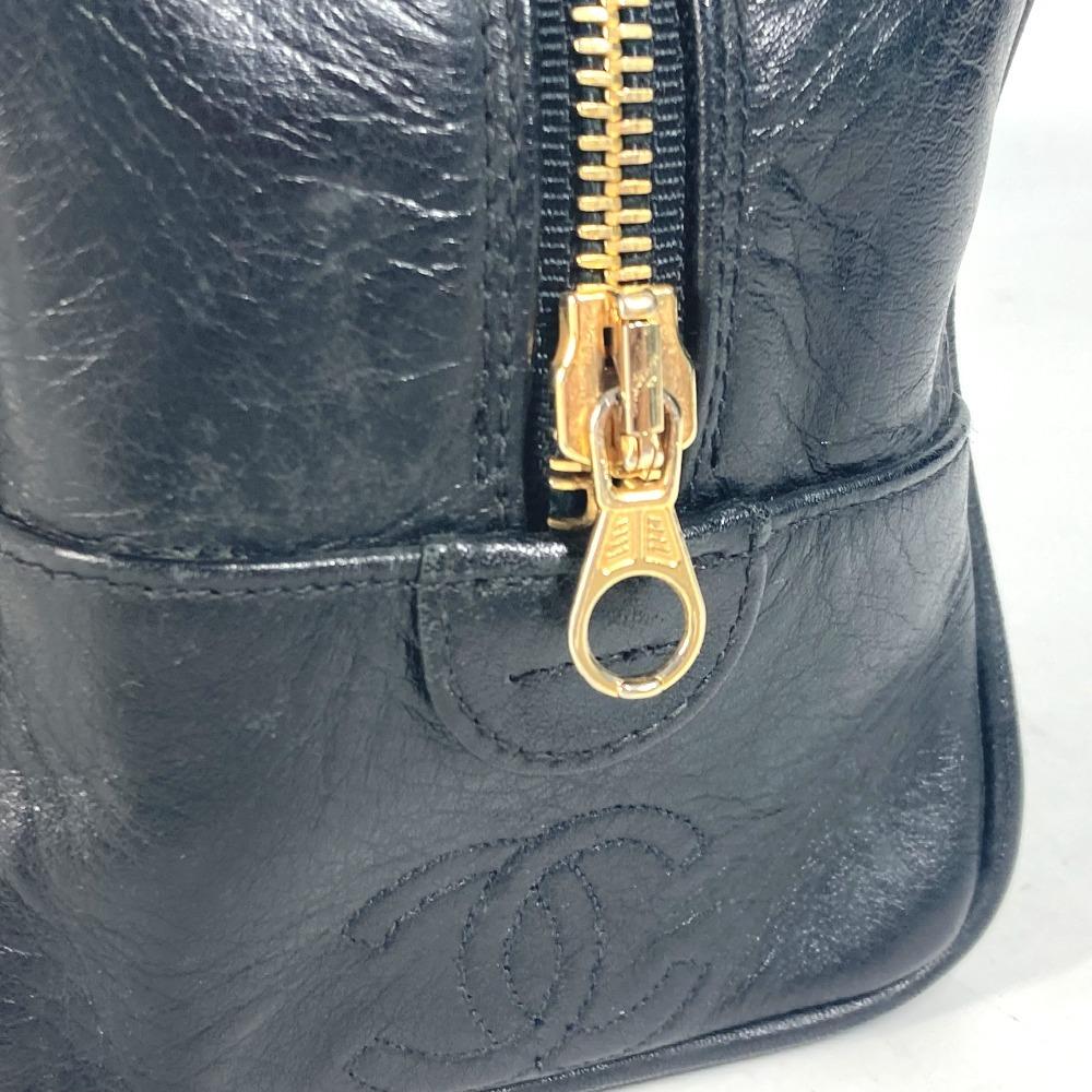 CHANEL vintage Bicolole Clutch Bag Makeup Pouch Cosmetics Pouch Leather Black