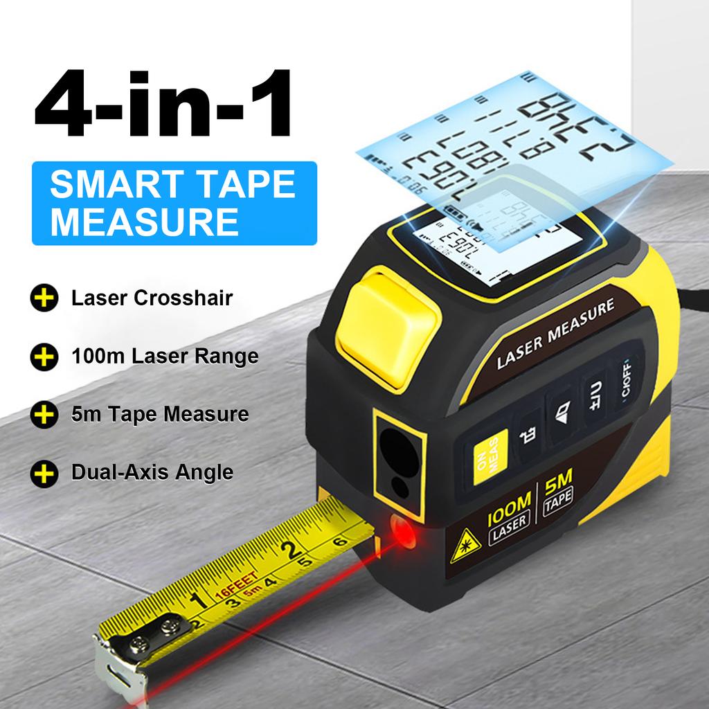 4 In 1 Tape Measure Ruler with Crosshairs Backlight Distance Meter LCD Screen Digital Display Measurement Device for Home Garage