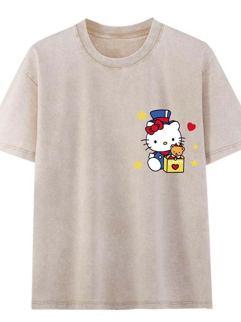Women's Summer Retro Monster Print Cotton T-Shirt - Short Sleeve, Loose Fit, Trendy Distressed Streetwear