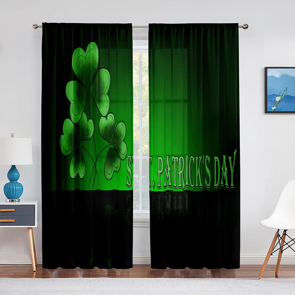 Tüllvorhang mit grünem Kleeblatt „Happy St. Patrick's Day“ für Schlafzimmer, Fenstervorhang, Luxusdekoration, Wohnzimmer, transparenter Vorhang