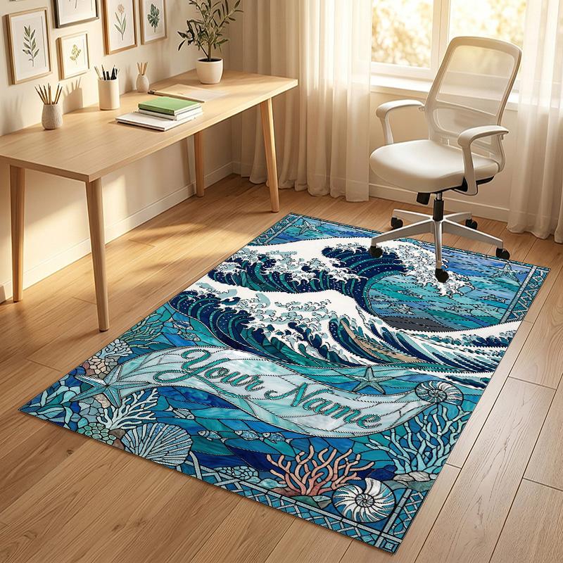 Ocean Otter Theme Soft Crystal Velvet Rug Custom Name & Text Print Non Slip Floor Rug for Bedroom Living Room
