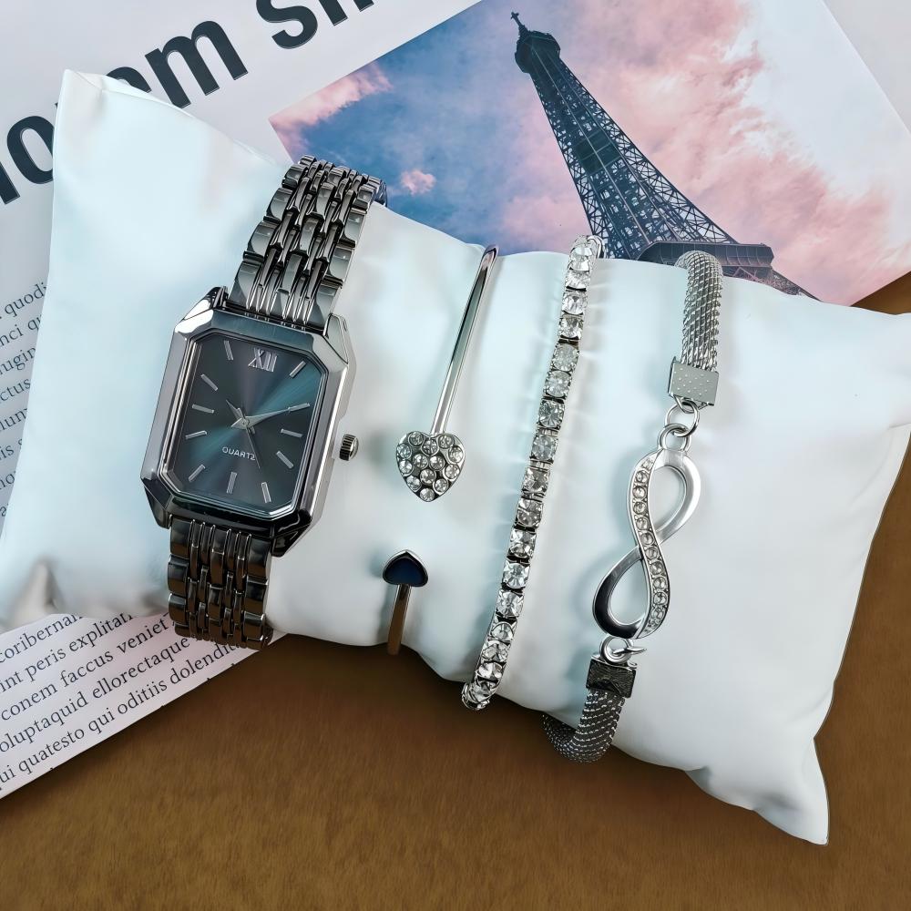 LP43  Gift Set Fashion Square Watch Stainless Steel Women Wristwatch Luxury Casual Dress Watches Without Box for Ladies