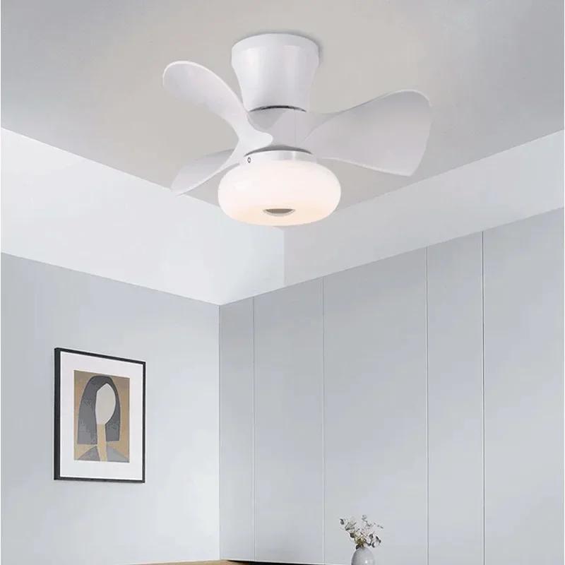 Ceiling Fan with Light Nordic Bedroom Wood Grain Small Ceiling Fan Ceiling Light Variable Frequency APP Intelligent Fan 22 Inch