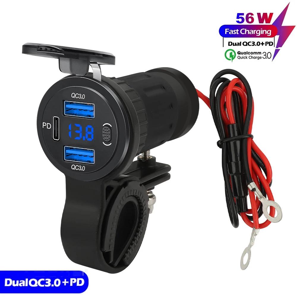 

Motorcycle Dual QC 3.0 USB Fast Charger Waterproof with Type C Port New PD Outlet Handlebar Mounting Cellphone Chargers 12V-24V