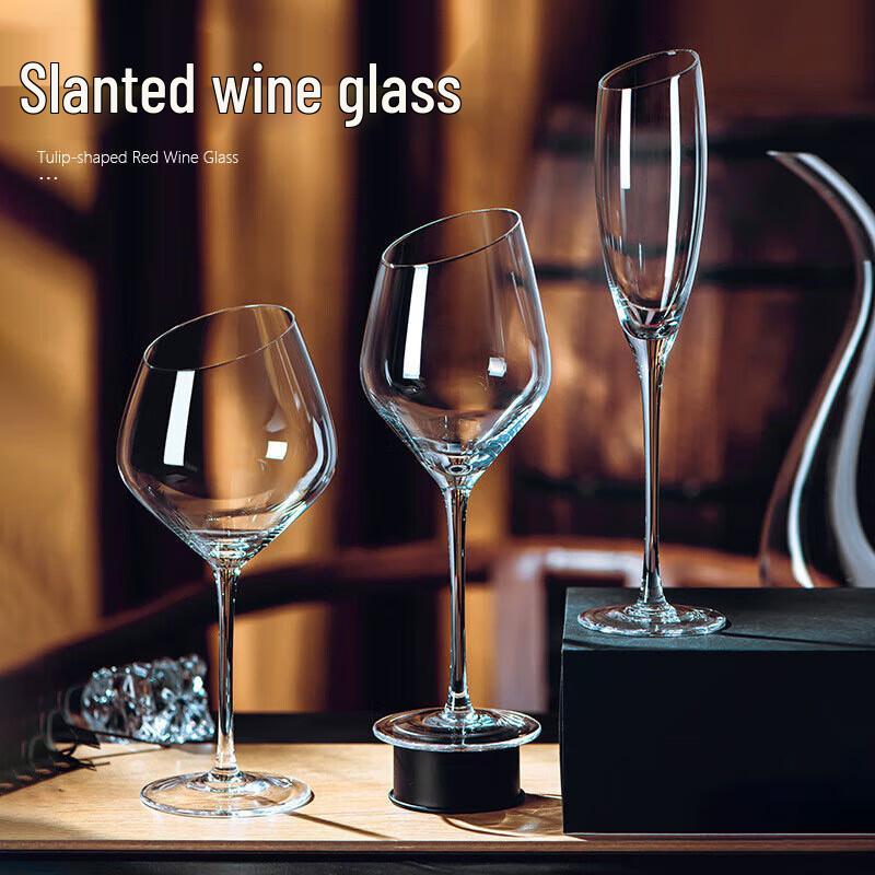 Slanted Burgundy Red Wine Glass Set