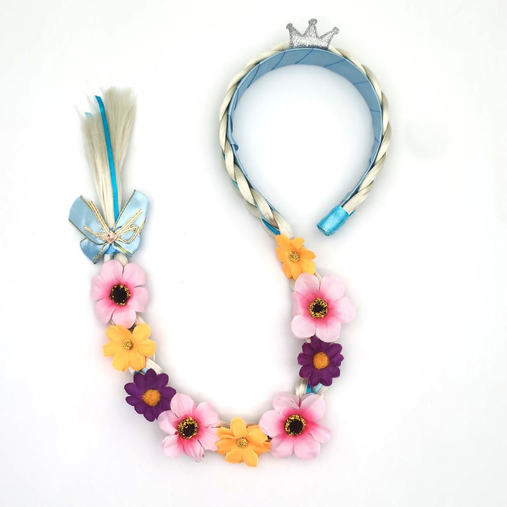 Pearl Crown Headband with Wig Braids & Snowflake Decor for Girls—Princess Style, Perfect for Daily Wear & Holiday Parties