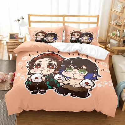 Set copripiumino con federa per cuscino in poliestere, motivo: Demon Slayer, motivo anime 3D, per ragazzi e bambini, completo di biancheria da letto matrimoniale, king size e cartoni animati.