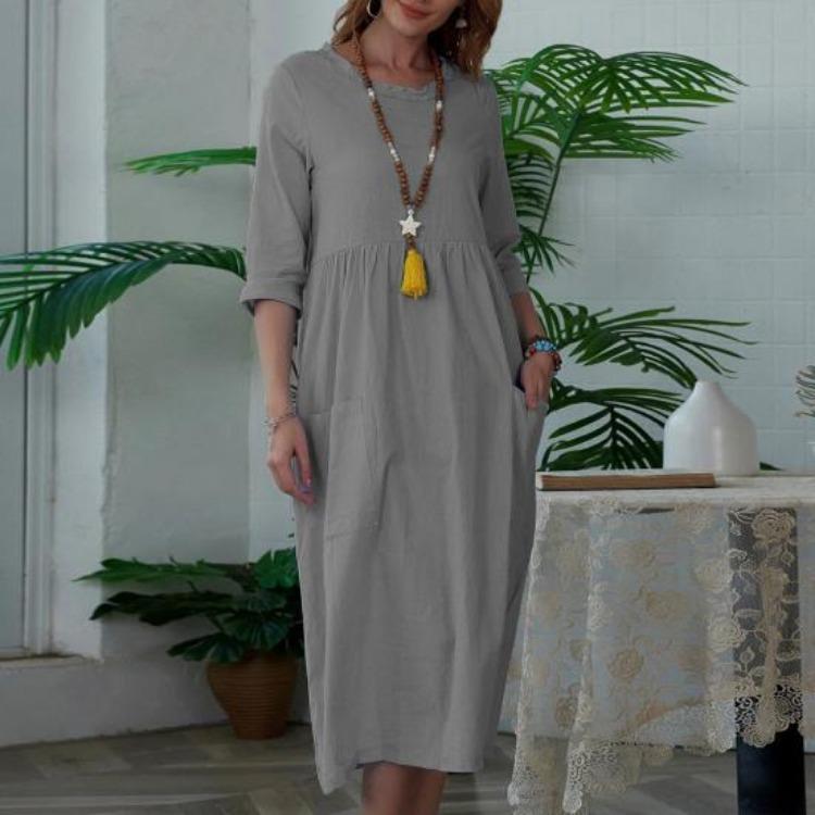 Hohe Taille A-Linie Midi-Kleid für Damen Sommer Locker Kleid Tägliche Kleidung Schrumpffest Schönes Anziehen