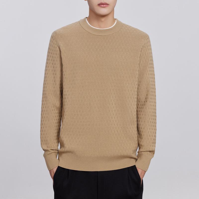 Lyocell Wool Crew Neck Jacquard Men s Sweater, Winter 2025 New Arrival Long Sleeve Knitwear XXXL