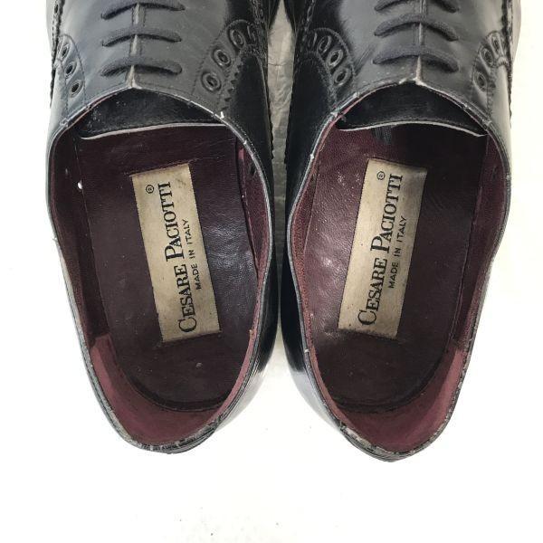 80s-90s? Vintage CESARE PACIOTTI Leather Semi-Brogue Straight Tip 7 / 25.5cm / Black Dress Shoes(USED)