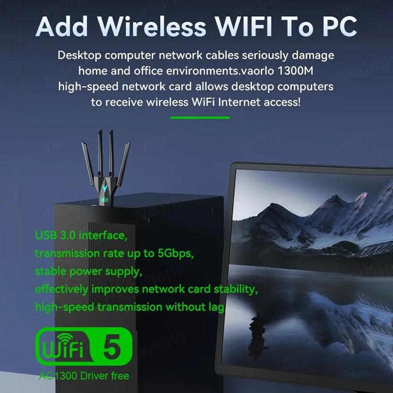 Dualband 1300Mbps WLAN USB-Adapter 2,4 GHz / 5 GHz Wi-Fi Dongle USB 3.0 802.11ac 4-Antennen Drahtloser Empfänger für PC/Laptop Treiberlos