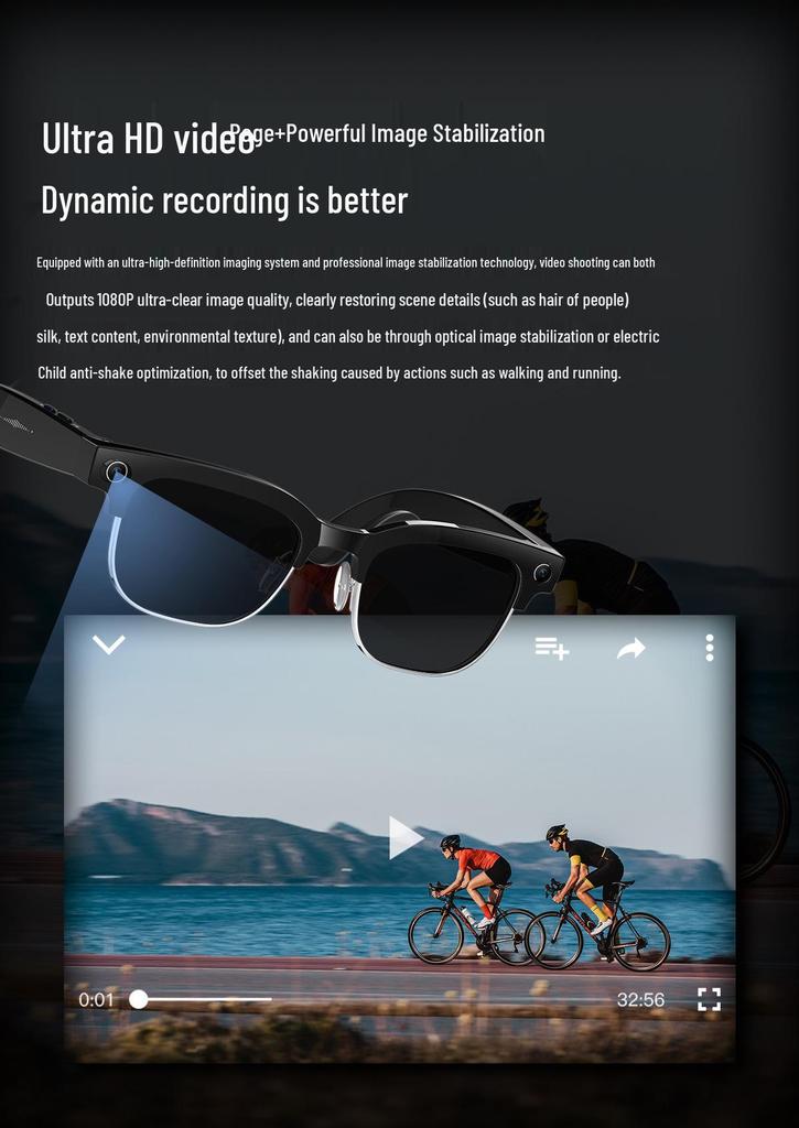 W630 Smart Glasses: 8MP Camera, Dual Mic, AI Object Recognition, HD Sound, Bluetooth.