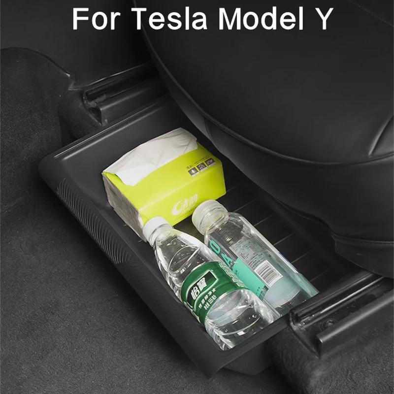 

TSL521 For Tesla Model Y TPE+ABS Storage Box with Lid Under Seat Drawer Grey