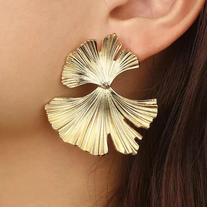 Retro Gold Stainless Steel Butterfly Flower Earrings