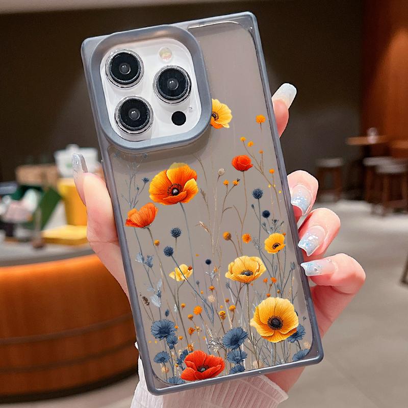 Frosted Square Transparent Phone Case for iPhone 16 Pro 15 14 Plus 13 12 Pro Max 11 Tree Leaves Floral Pattern Tpu Soft Shockproof Slim Cover