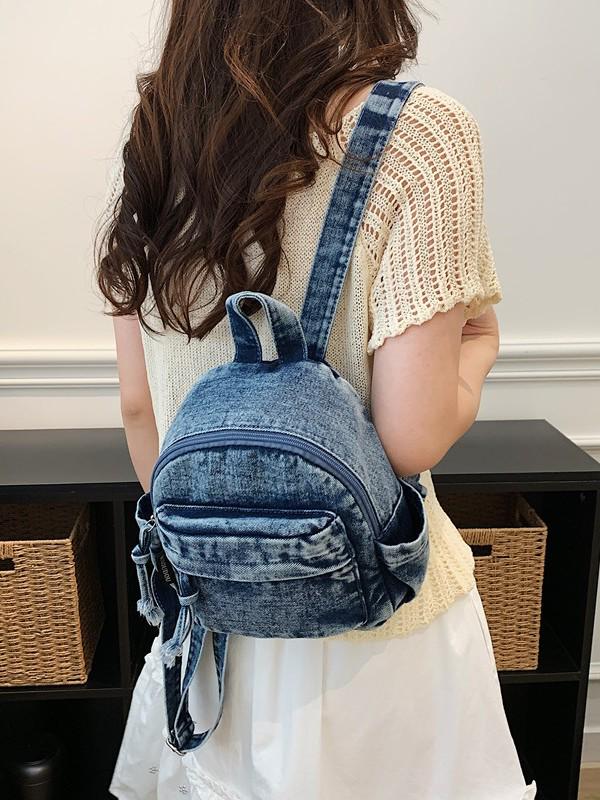 Lightweight Unisex Mini Japanese-Style Denim Backpack for Women and College Students