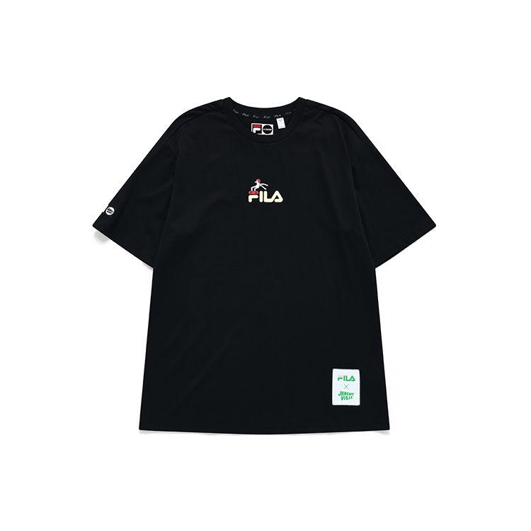 Fila Fusion X Jeremyville Collaboration Streetwear Skateboard Print Loose Fit Short Sleeve T-Shirt Unisex Tops Deep-Black T11U139103FBK
