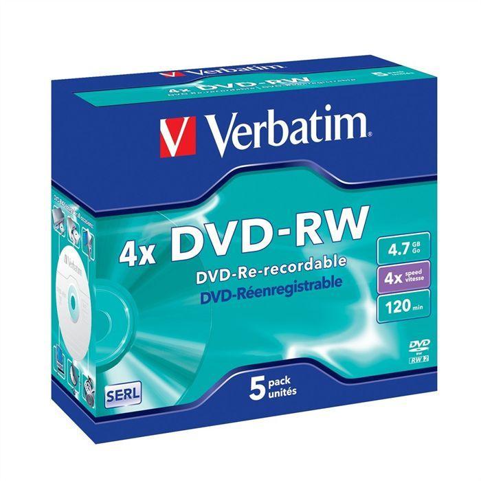 DVD-RW VERBATIM - Pakke med 5 - 4x - 4,7 GB - Krystallboks