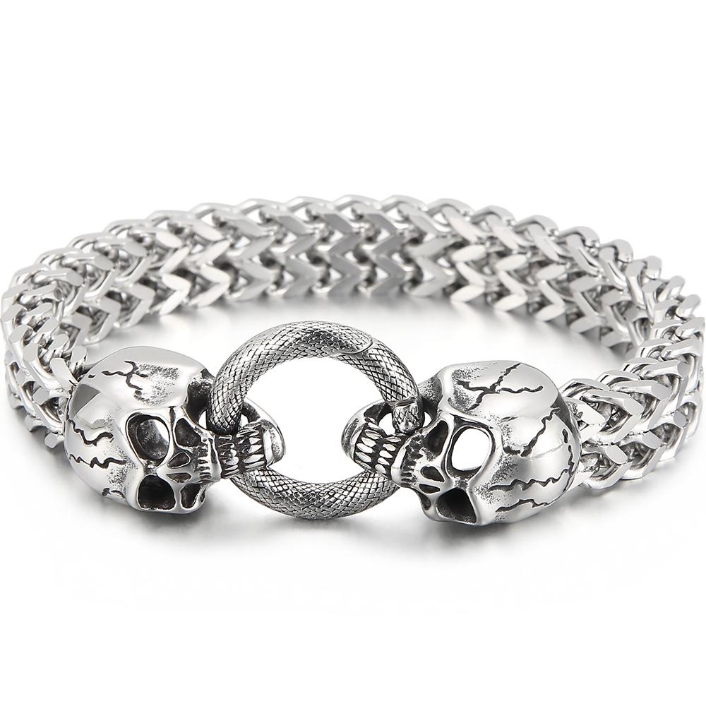 Steampunk Skull Lion Dragon Head Bracelet for Man Waterproof 18K Gold Color Stainless Steel Men's Hand Bracelets Gothic Jewelry