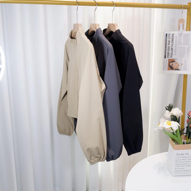 Lightweight UPF50 Quick-Dry Long Sleeve Outdoor Sports Jacket Stand Collar Zipper Loose Fit Hiking Running Yoga