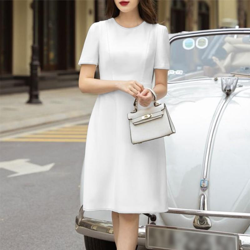 

ZANZEA Women Summer Casual O-neck Short Sleeve Plain Dress 4XL білий