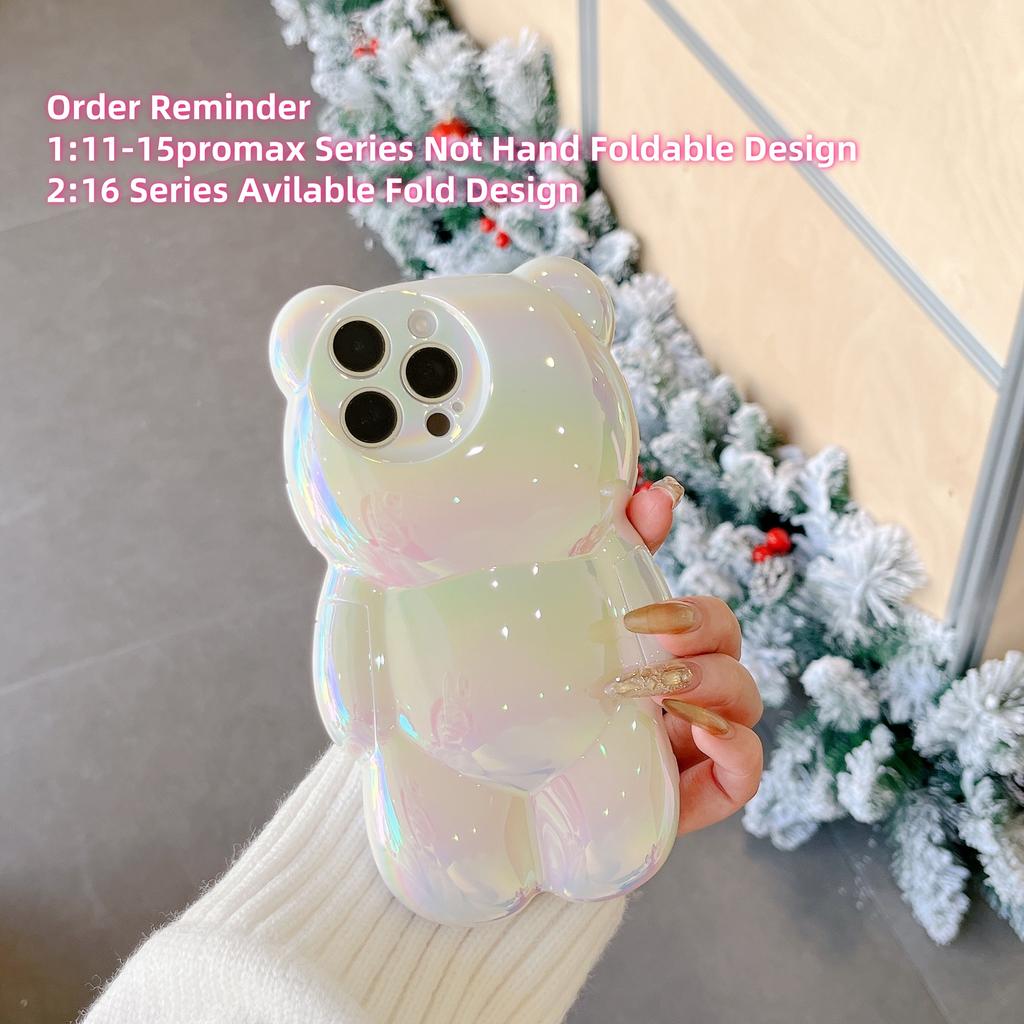 13D Electroplated Bear TPU Phone Case for iPhone 16 15 14 13 12 11 Promax Plus Cute Oil Print Shockproof Bumper Protection Cover