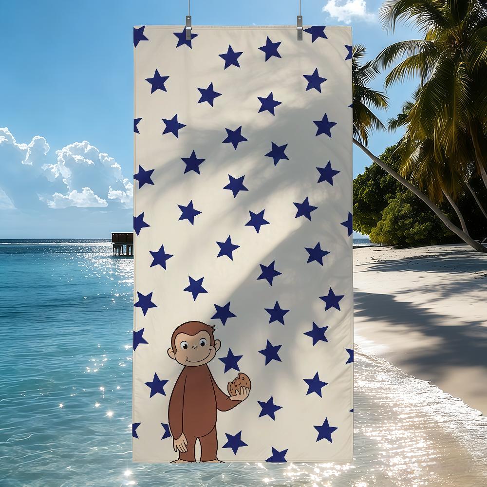 C-Curious George Monkey Cartoon Towel Quick Drying Beach Towels Are Suitable For Swimming Pools Camping Yoga And The Gym