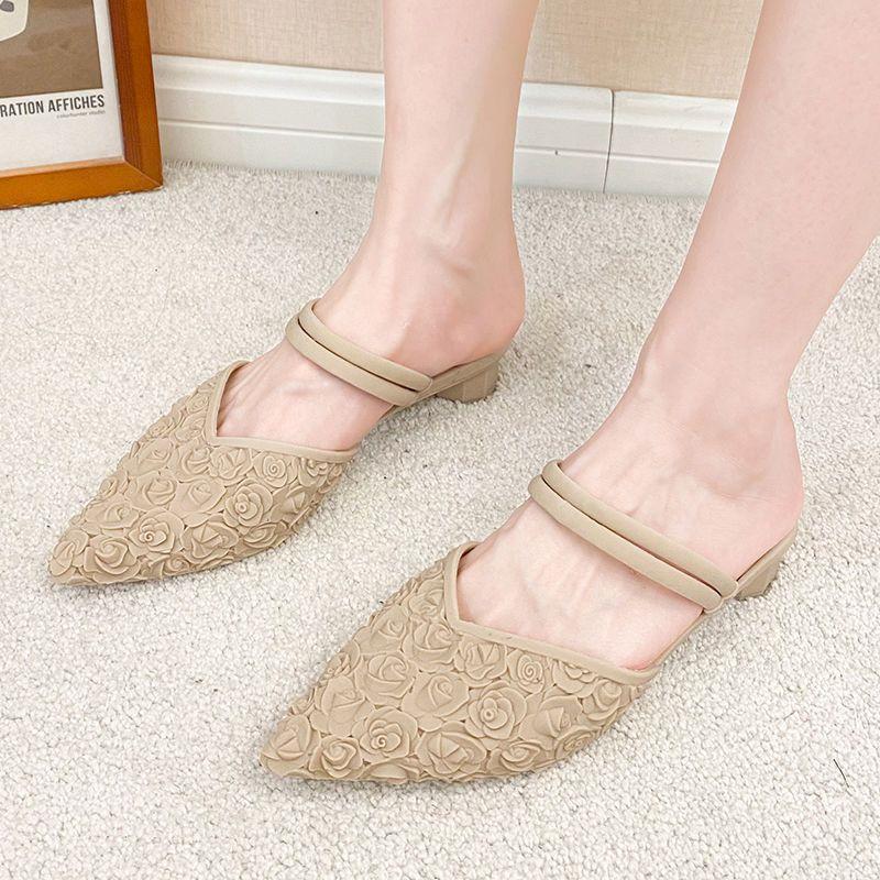 Fashion With Heel Shoes Sexy Women's Mules Slippers and Ladies Sandals Pointed Toe Slides Summer Footwear Pvc H Sandal Stylish Sale Vip