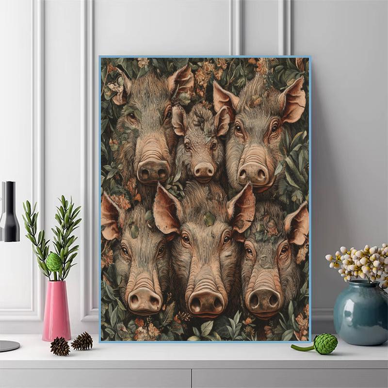 Warthog and plants Pattern  3pcs 100% Round Full Drill 5D DIY Diamond Painting Embroidery Cross Stitch Rhinestone Décor