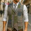 Grüne Herrenweste Tweed Karomuster Weste Slim Fit Revers Karomuster Anzugweste Fischgrätmuster Vintage Weste Für Hochzeit Trauzeugen