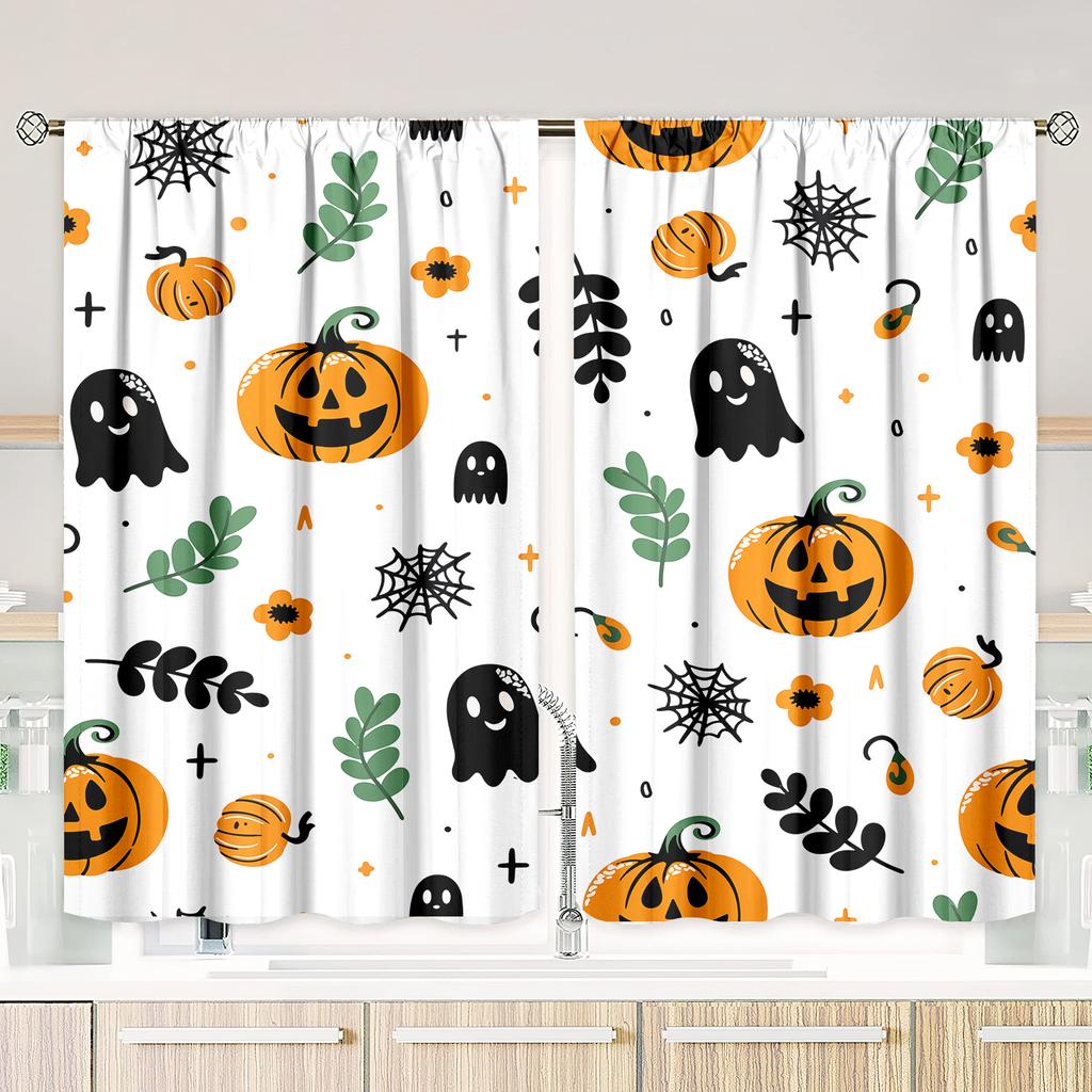 2 Pieces - Halloween - Printed Curtain - Polyester Material - Suitable for Bedroom, Living Room, Study Private Curtain