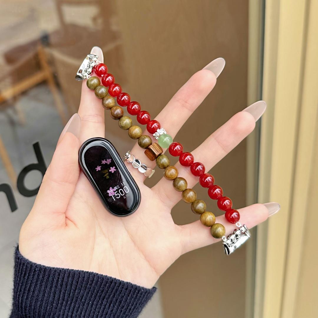 

Smart Band mi 10 9 8 Wristband Vintage bead bracelet strap for xiaomi band 10 women s Dressy Bracelet for xiaomi band 9 8 straps mi band 8 9 10 strap червоний