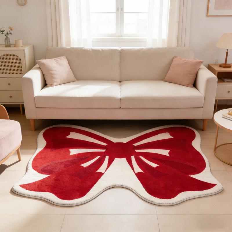 Girly Style Carpets for Living Room Pink Bow Bedroom Decor Carpet Fluffy Soft Irregular Bedside Rug Home Thicken Plush Floor Mat