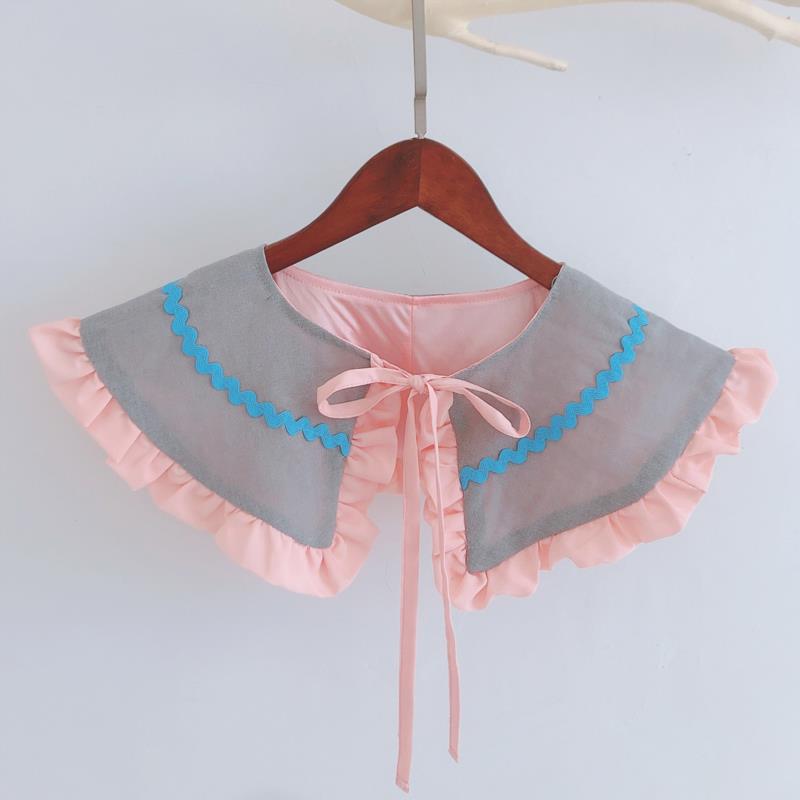 Elegant Plaid Shawl Fake Collar Women Lolita Doll Ruffle False Collar Shoulder Wrap Detachable Tie Clothing Accessories