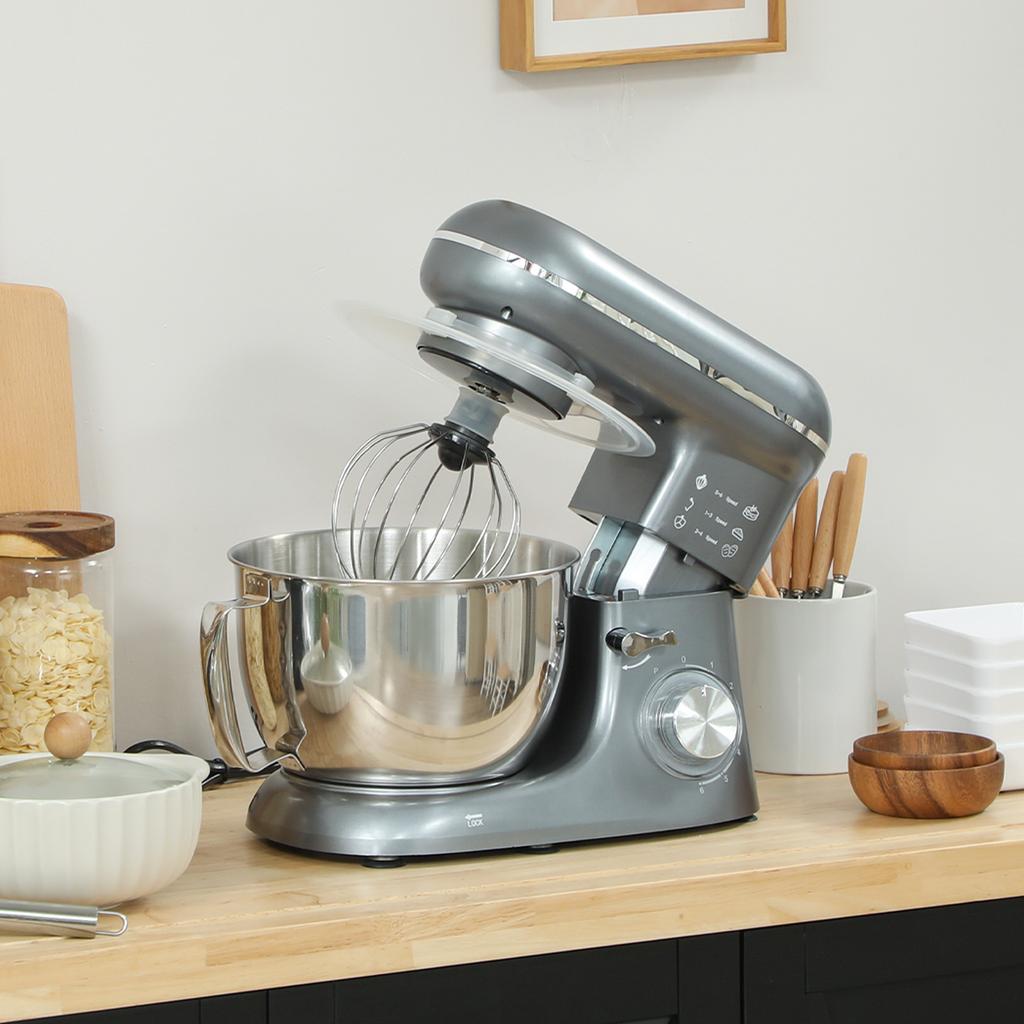 Stand Mixer 1300 W, Professional Kneading Mixer 4.5 L, Stainless Steel Bowl, 6+P Speeds and Pulse, Silver