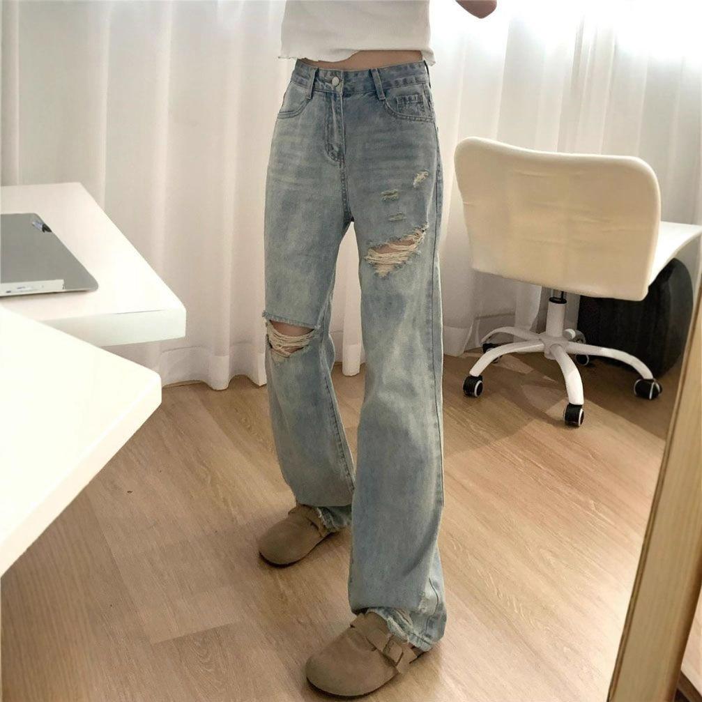Comfortable Versatile Large Size High Street Denim Trousers Female Straight Thin Loose Drape Wide Leg Trousers Jeans for Women Long Denim Pants